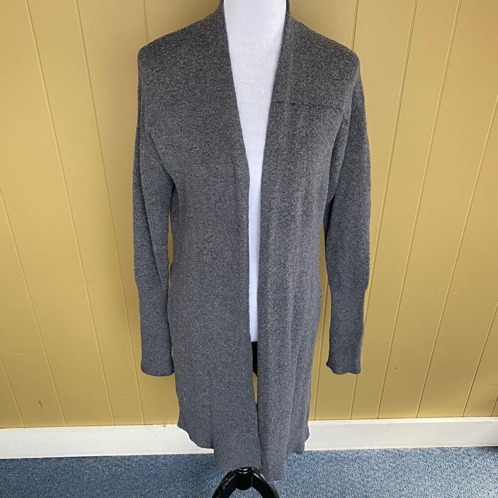 Prologue women S long open front cardigan w/side slits grey